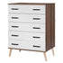 Cómoda Eli de 5 cajones, estilo moderno de mediados de siglo, de Better Home Products, en nogal y blanco