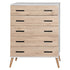 Cómoda Eli de 5 cajones, estilo moderno de mediados de siglo, de Better Home Products, en blanco y roble natural