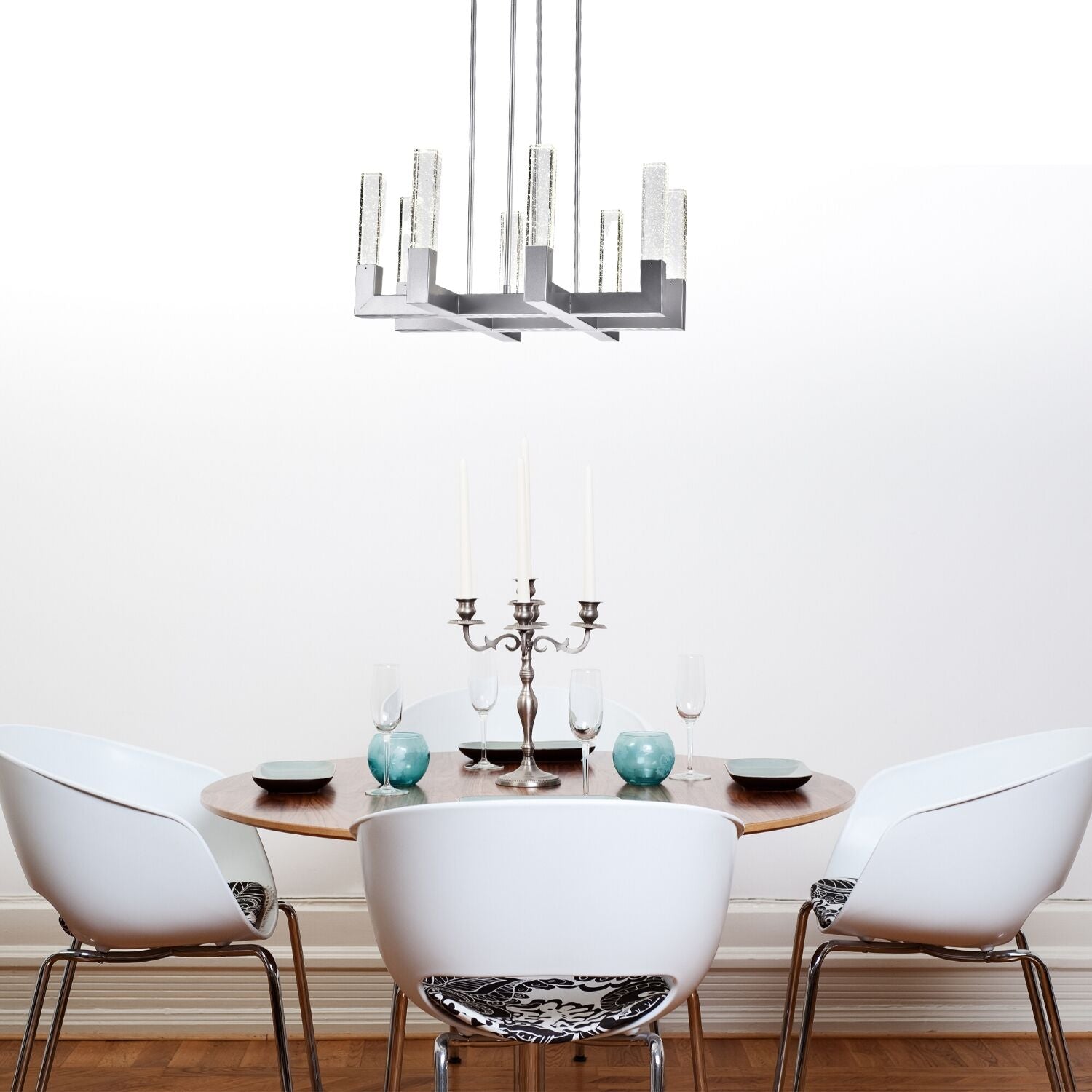 Lámpara de araña LED Dianyi de cristal cuadrada de 8 luces // Plata