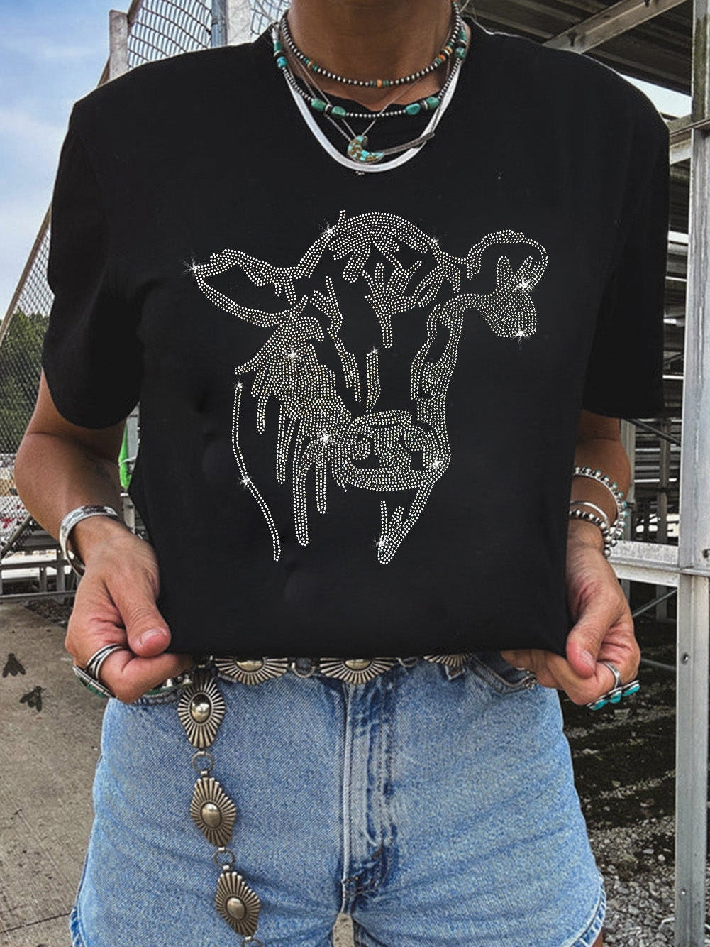 Women's Rhinestone Cow T-Shirt