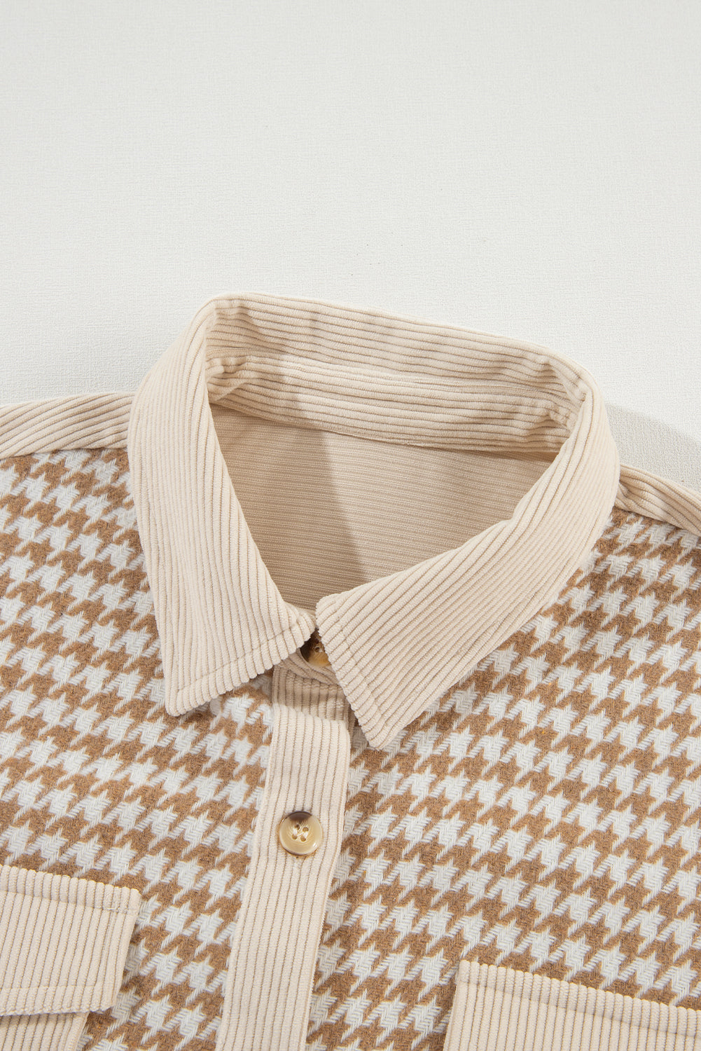 Long-Sleeve Corduroy Button-Down Shirt with Houndstooth