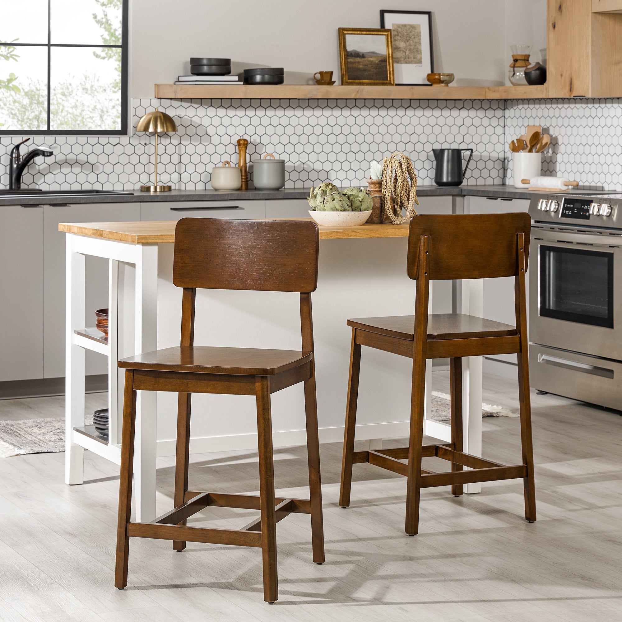 Taburete minimalista de madera maciza, juego de 2