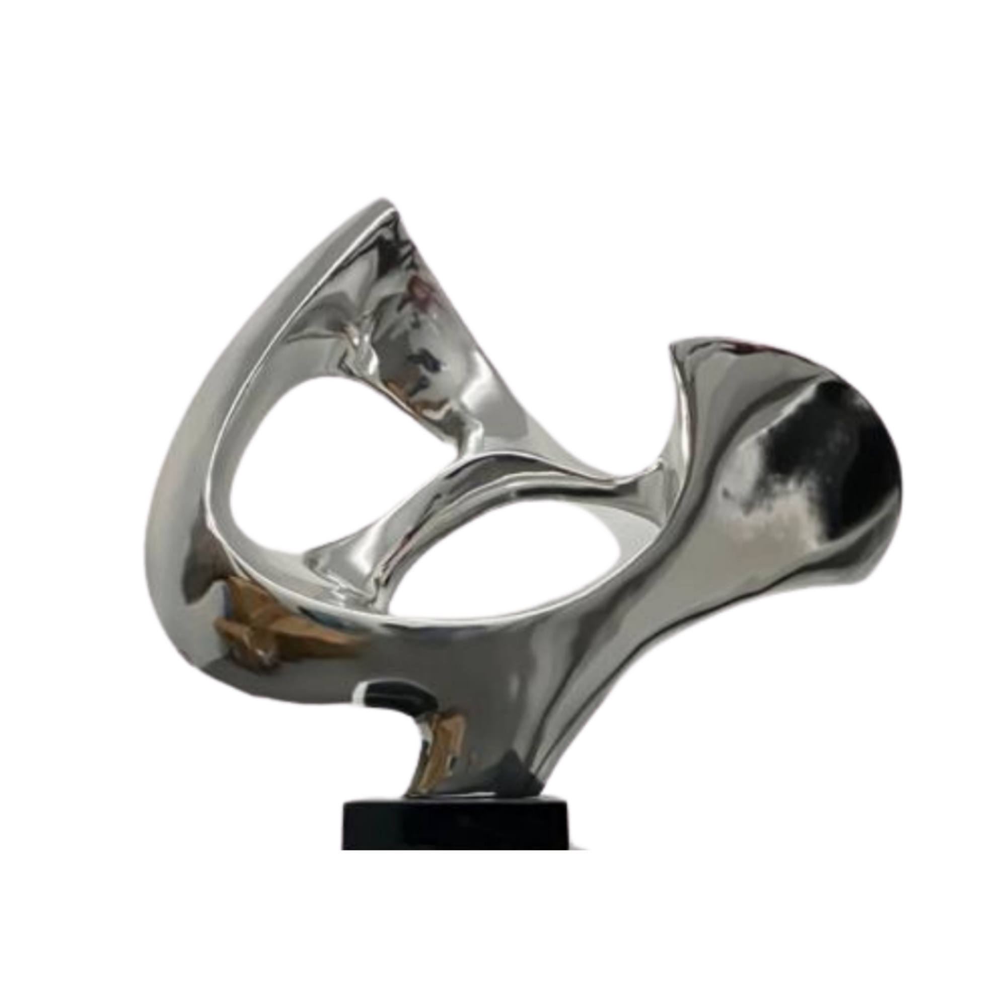 Abstract Mask 54" Tall Floor Sculpture // Chrome with Black Stand