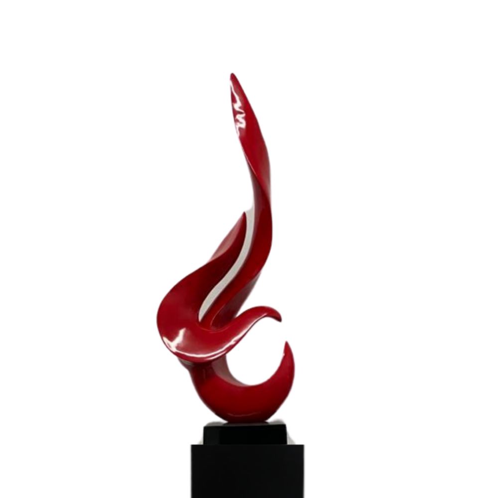 Red Flame Floor Sculpture With Black Stand, 65