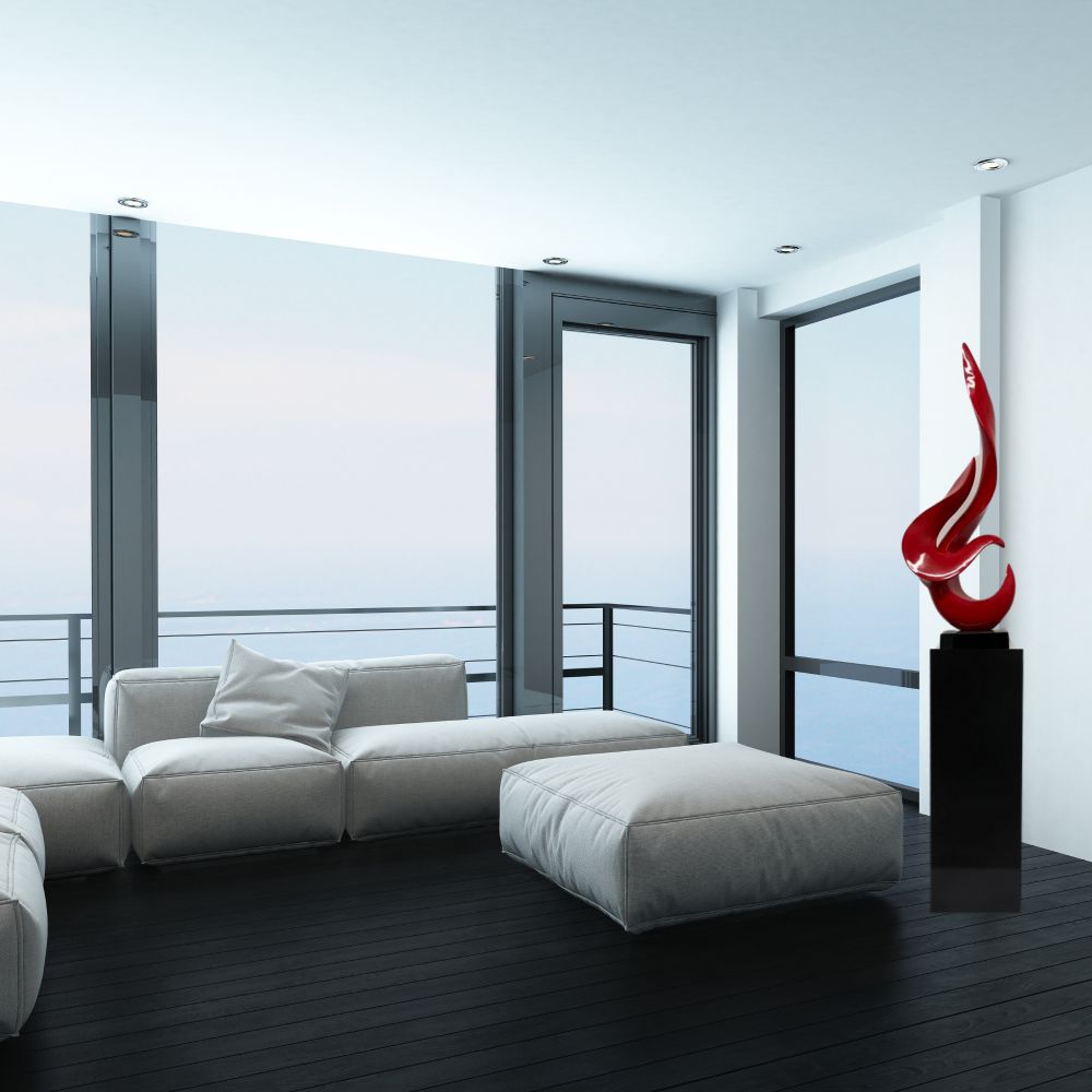 Red Flame Floor Sculpture With Black Stand, 65