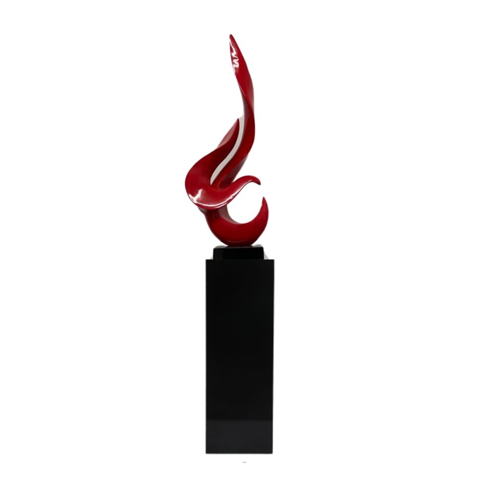 Red Flame Floor Sculpture With Black Stand, 65