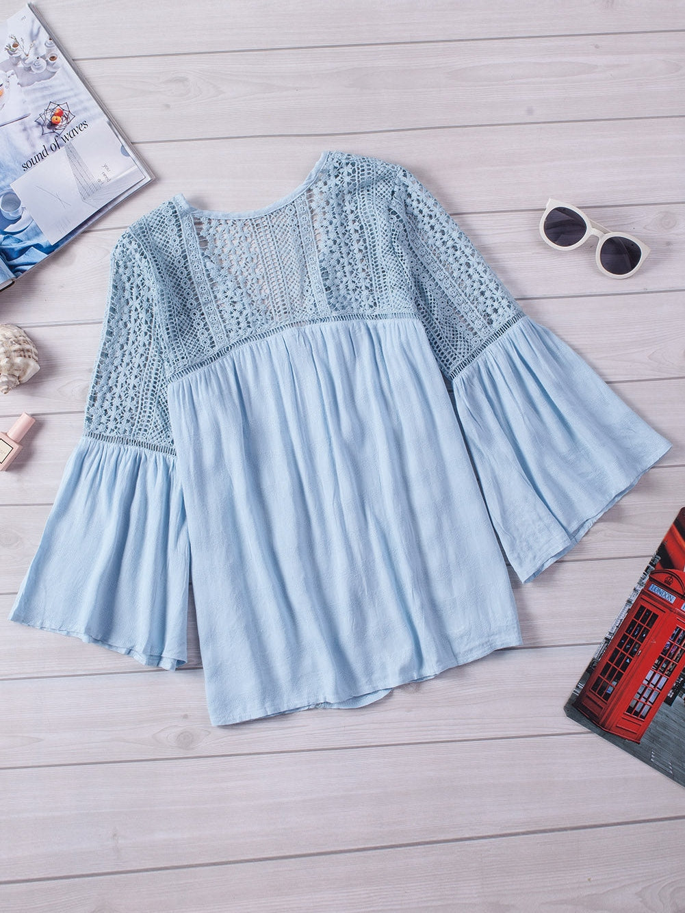 Crochet Insert Button-Down Blouse