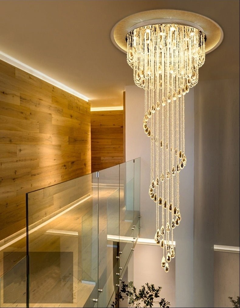 Double Spiral Staircase Crystal Chandelier for Loft, Restaurant, Hotel, Hall, Stairwell D31.5*H78.7" / warm light (3000K)