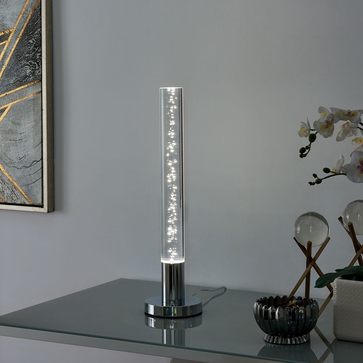 Lámpara de mesa con interruptor táctil y forma cilíndrica de acrílico // 1 luz