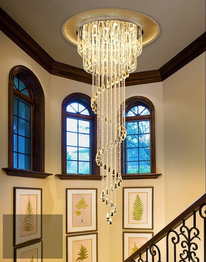 Double Spiral Staircase Crystal Chandelier for Loft, Restaurant, Hotel, Hall, Stairwell D31.5*H78.7" / warm light (3000K)