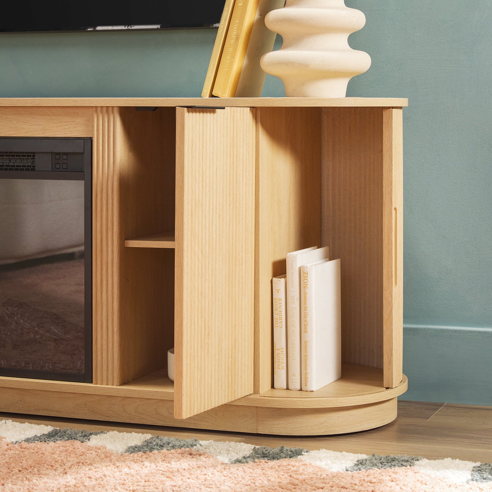 Mueble de TV con chimenea de caña escandinava moderna Chloe en 2 tamaños