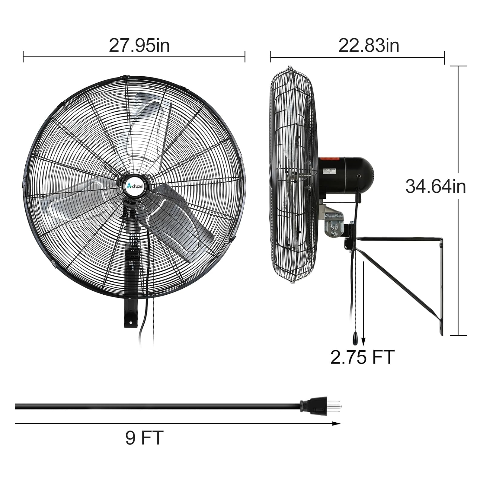 ACHAZEL 24" 6500 CFM High-Velocity Wall Fan: 3-Speed Oscillating, Heavy-Duty Shop Fan, UL Listed