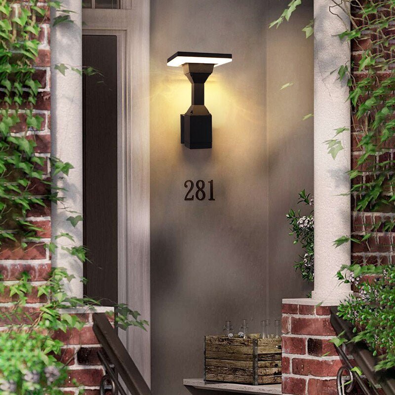Lámpara de pared LED impermeable para exteriores, creativa, de color negro, para balcón, patio y porche