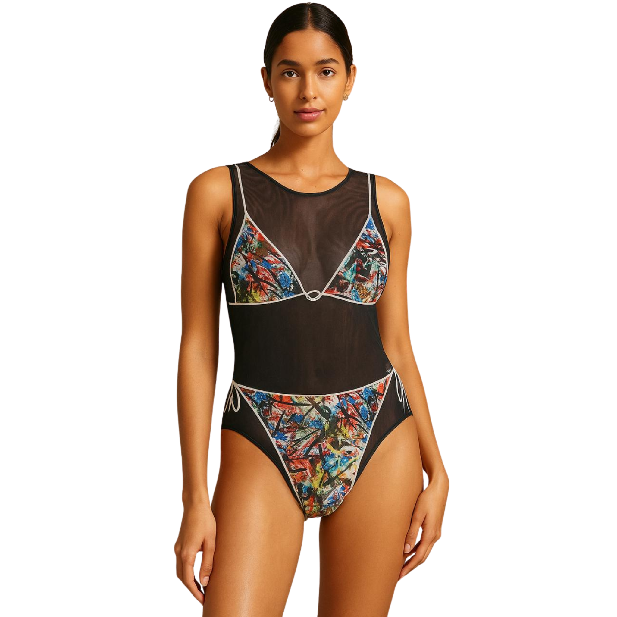 Tricks Black One-Piece Sleeveless Swimsuit