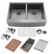 Fregadero de cocina Zeek Farmhouse Workstation de 33" con dos senos en color bronce mate y negro con accesorios y revestimiento PVD Nano Tech ENZO ZA-B552
