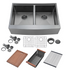 Fregadero de cocina Zeek Farmhouse Workstation de 33" con dos senos en color bronce mate y negro con accesorios y revestimiento PVD Nano Tech ENZO ZA-B552