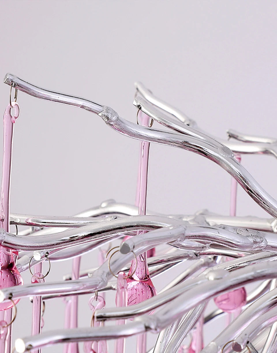 Imbersago | Lámpara de araña moderna de cristal rosa para sala, comedor y dormitorio