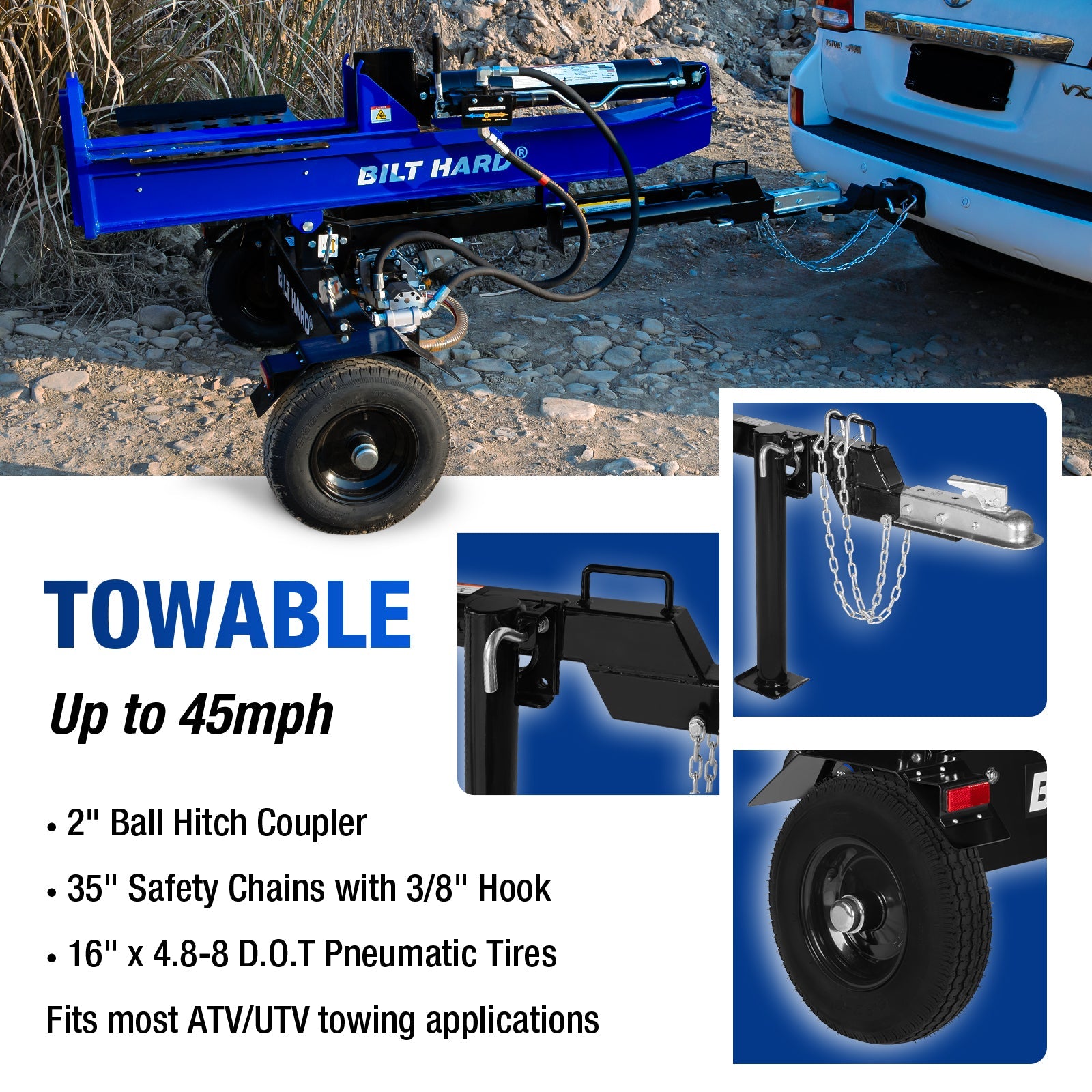 LOG-X Series 40-Ton Full Beam Gas Log Splitter: 13hp 389cc OHV Engine, 23