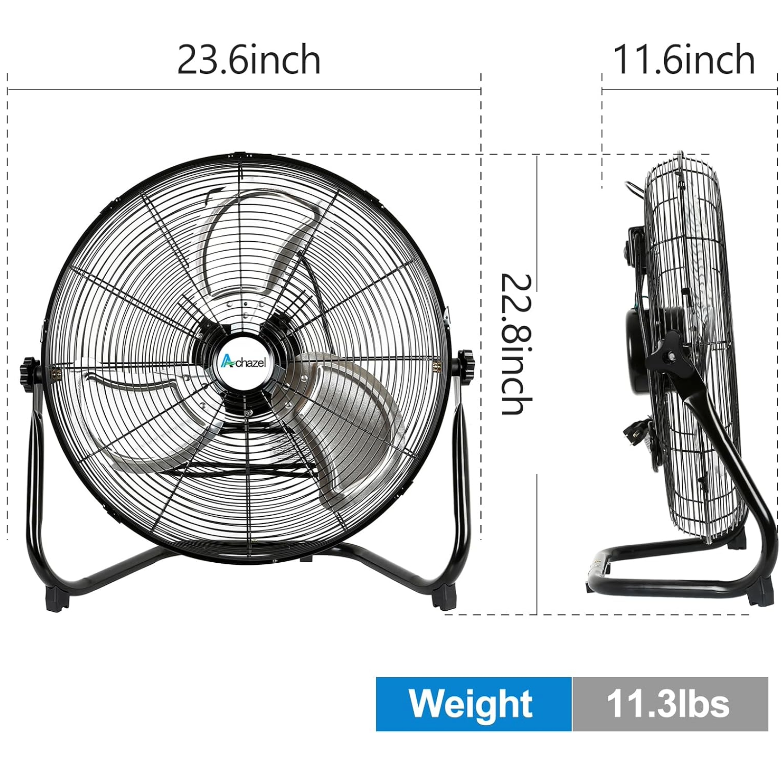ACHAZEL 20" 3-Speed High Velocity Floor Fan, 4650 CFM, Heavy Duty Metal Industrial Shop Fan with Wall-Mount System, Ideal for Garage, Workshop & Commercial Use