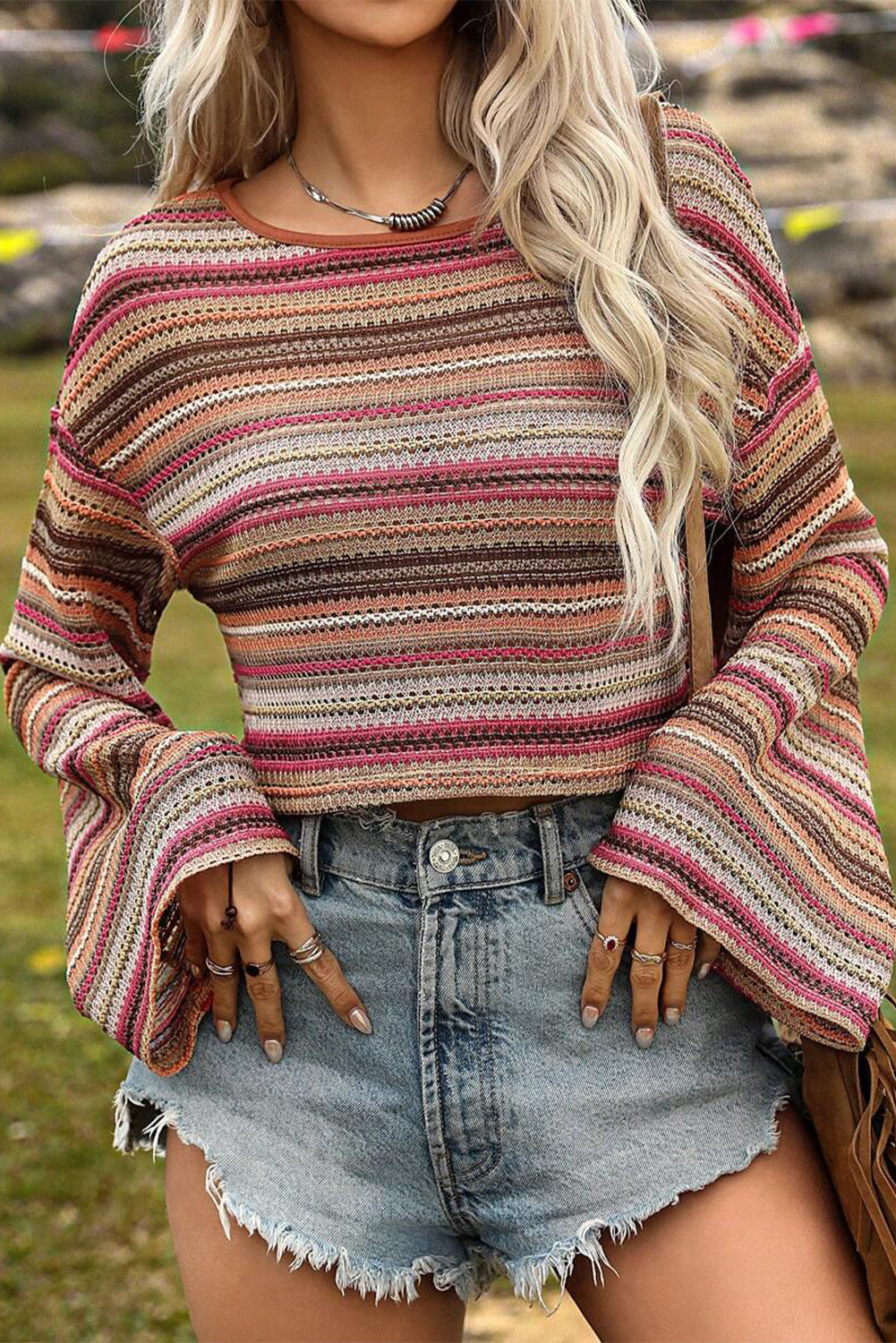 Cold Shoulder Knit Top with Bell Sleeves