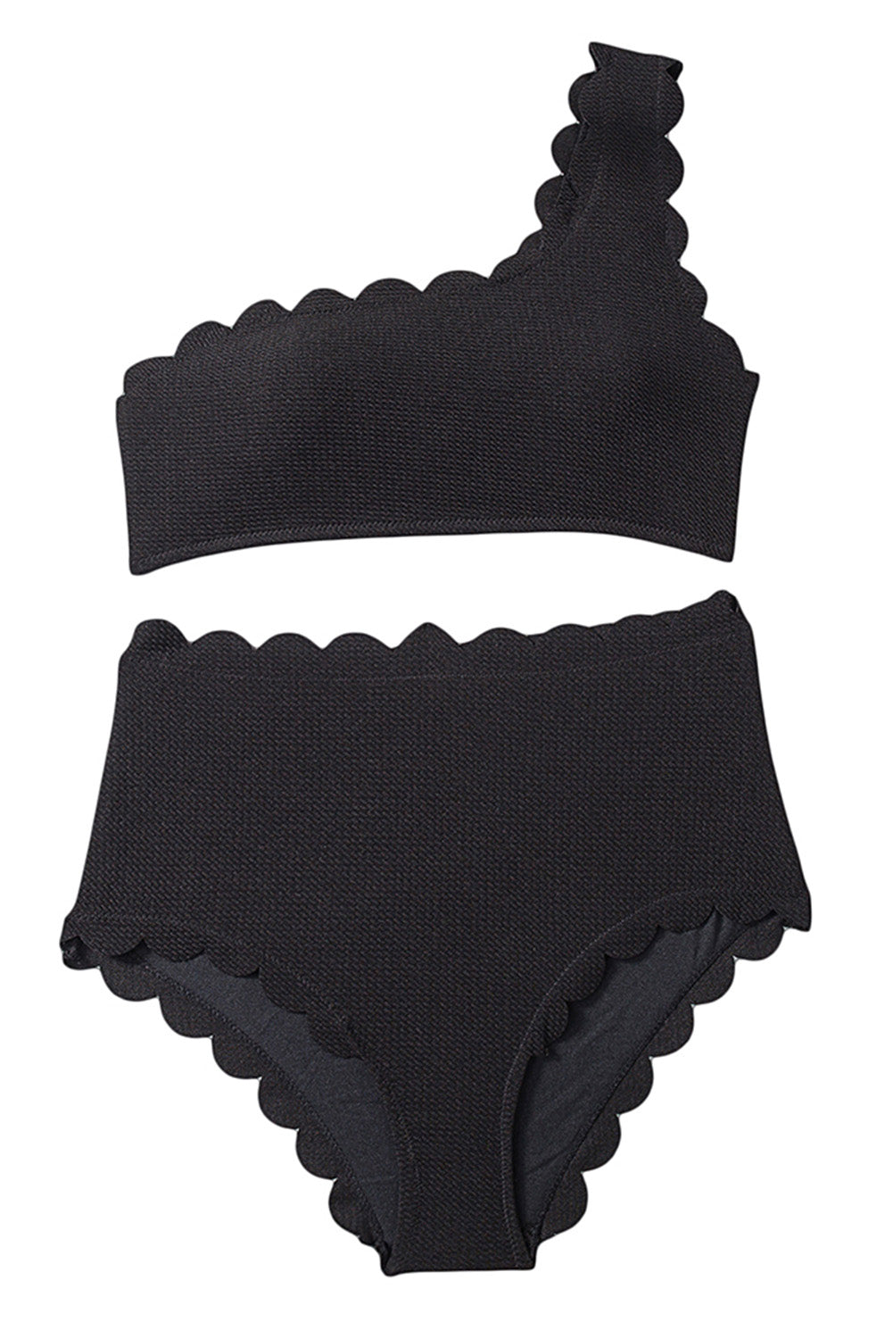 One-Shoulder Scalloped High-Waisted Bikini
