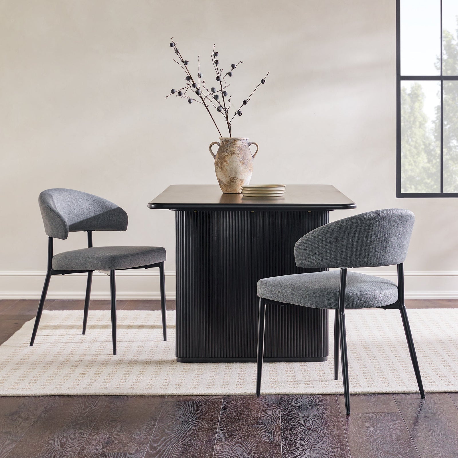 Silla de comedor curvada tapizada moderna Alexis, juego de 2