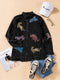 Loose Fit Black Denim Jacket with Tiger Print
