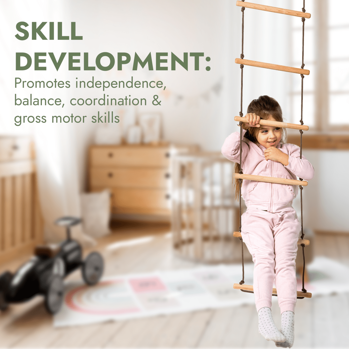 3 in 1 Swing & Climbing Set: Rope Ladder, Gym Rings & Disc Swing