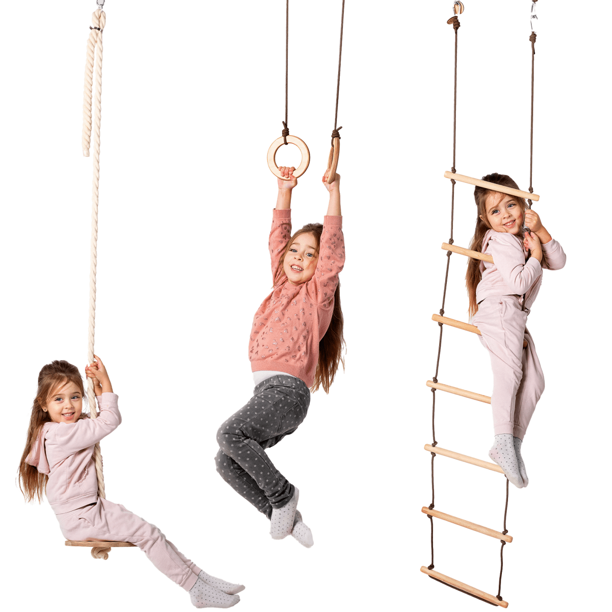 3 in 1 Swing & Climbing Set: Rope Ladder, Gym Rings & Disc Swing