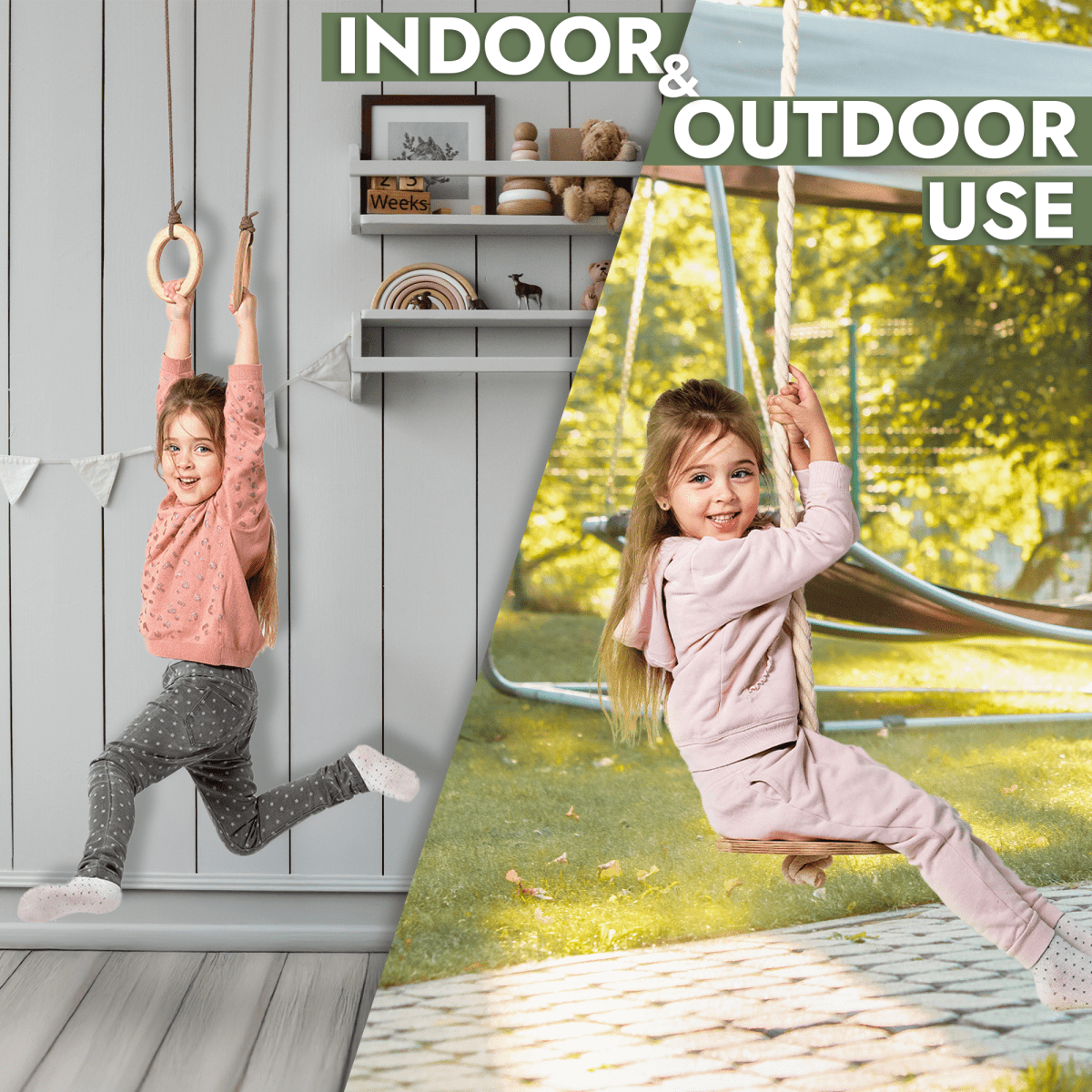 3 in 1 Swing & Climbing Set: Rope Ladder, Gym Rings & Disc Swing