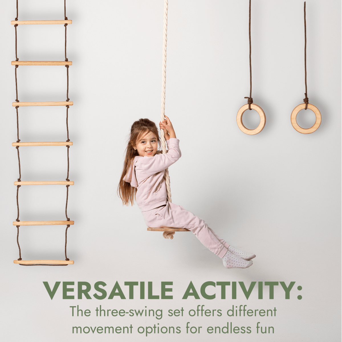 3 in 1 Swing & Climbing Set: Rope Ladder, Gym Rings & Disc Swing