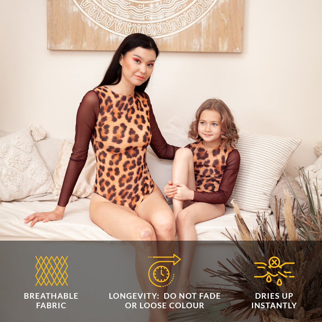 KID's girl's Smart Swim T-shirt with or without Hood Leopard