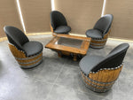 Juego de mesa de centro con forma de barril de vino y 4 sillas - Muebles rústicos de barril de whisky - Roble macizo hecho a mano - Envío gratuito