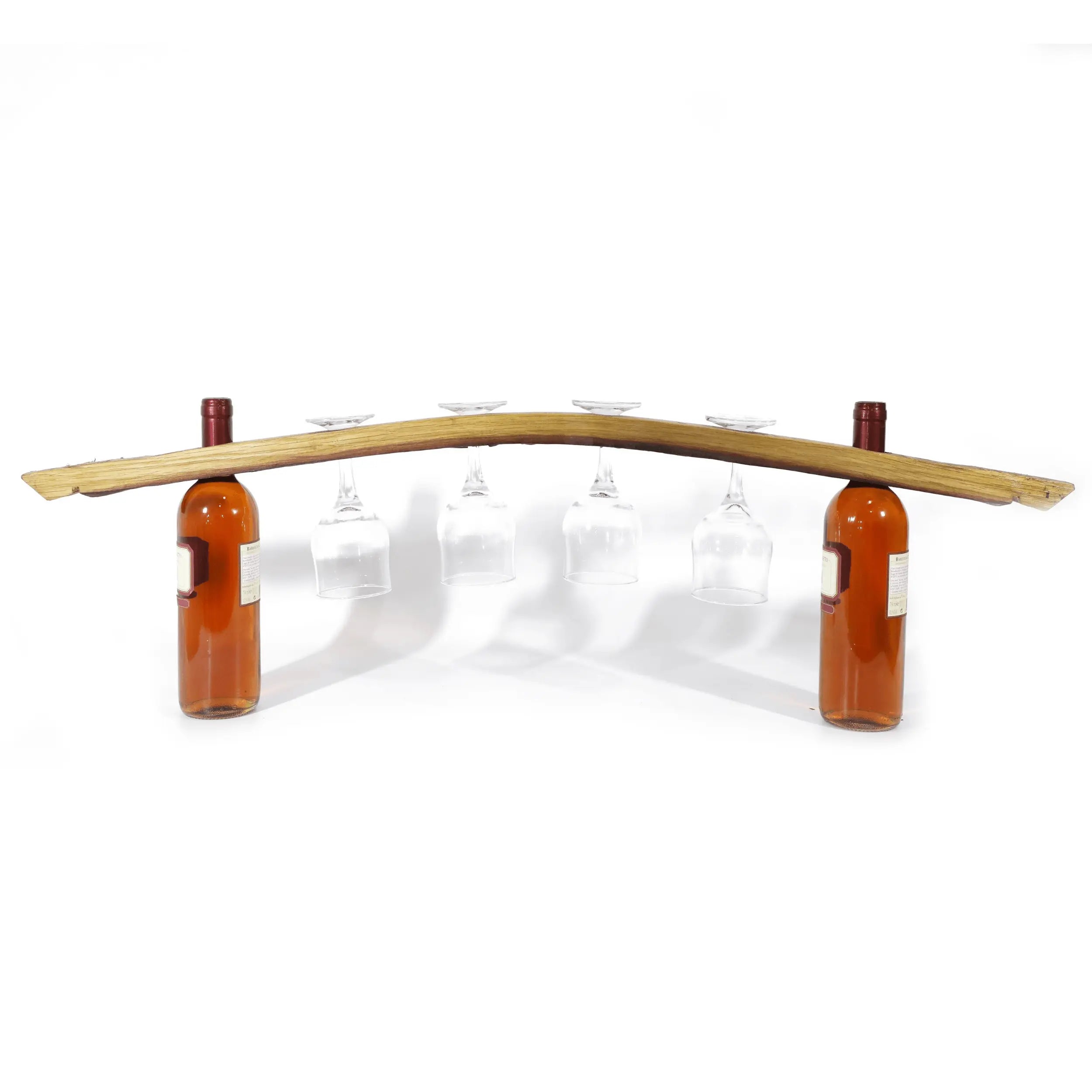 Expositor de copas de vino con base de madera para 4 copas - Accesorios y regalos únicos para vino - Decoración de muebles con barriles de whisky