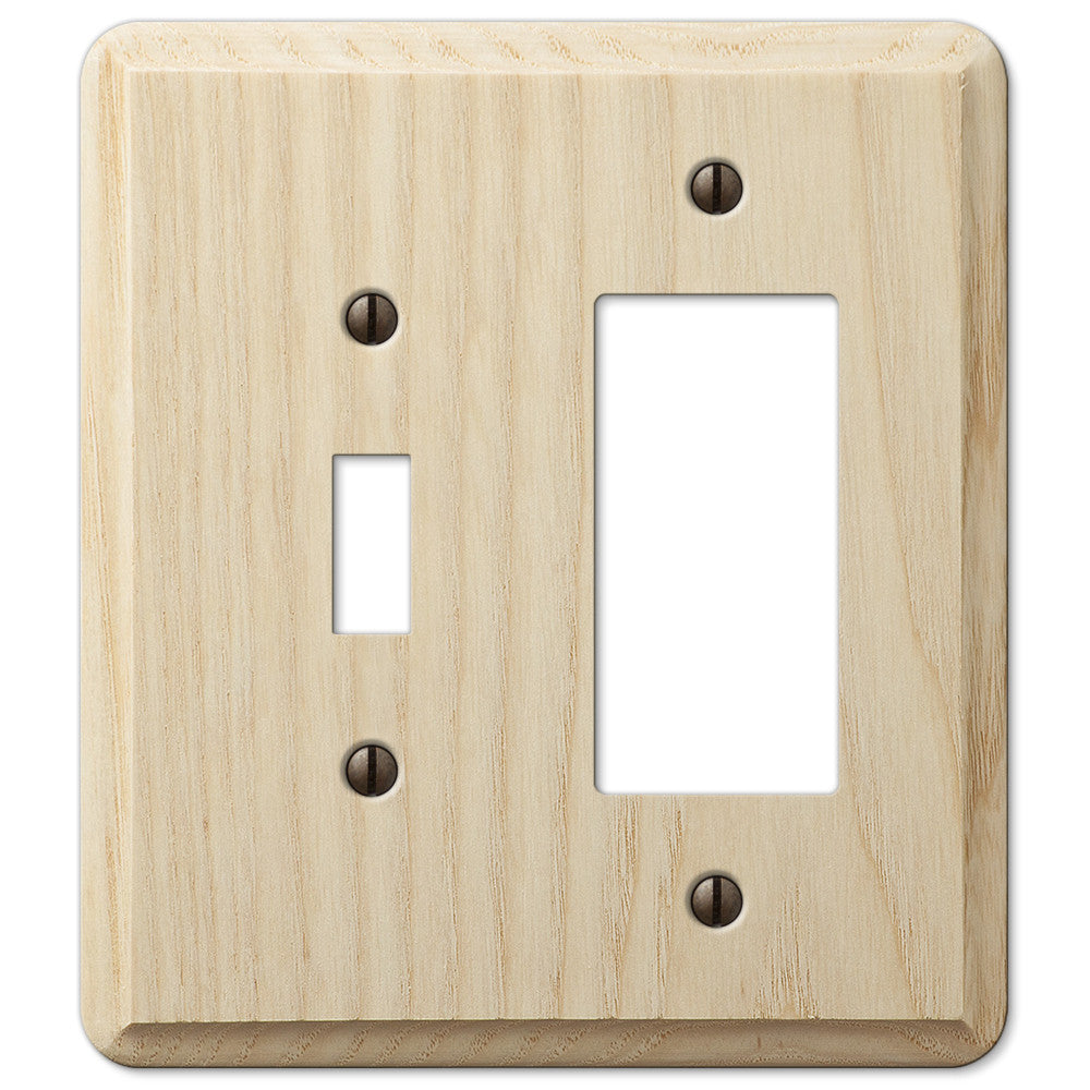 Contemporary Unfinished Ash Wood - 1 Toggle / 1 Rocker Wallplate