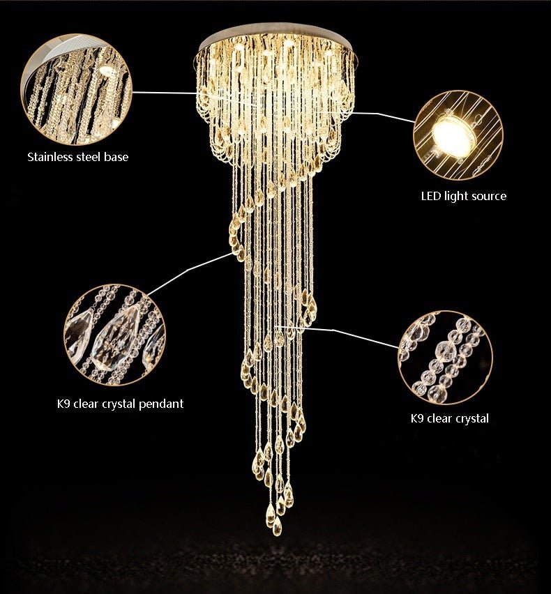 Double Spiral Staircase Crystal Chandelier for Loft, Restaurant, Hotel, Hall, Stairwell D31.5*H78.7