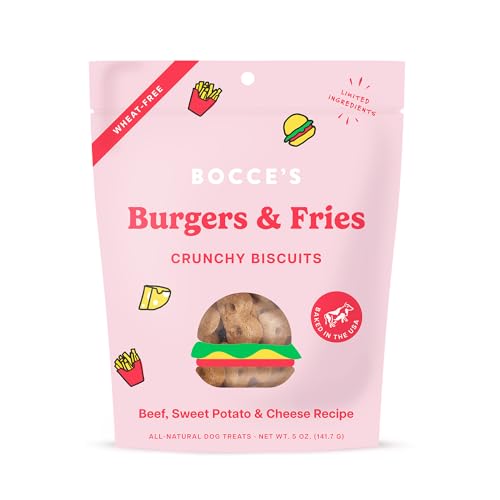 Panadería Bocce - Galletas para perros Brgrs &amp; Fries, 5 oz (paquete de 12) - Delicias hechas en EE. UU.