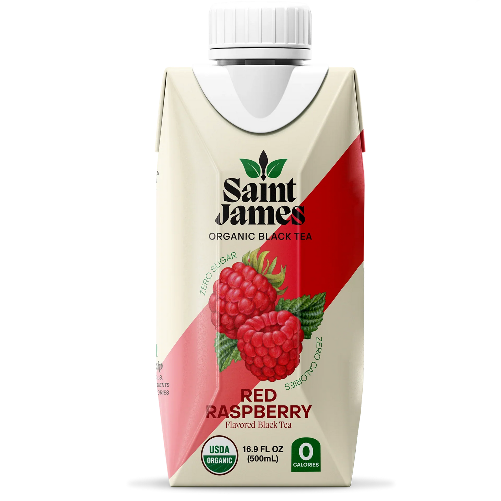Té negro orgánico Saint James, frambuesa roja, 500 ml (paquete de 12) - Bebida orgánica certificada por el USDA