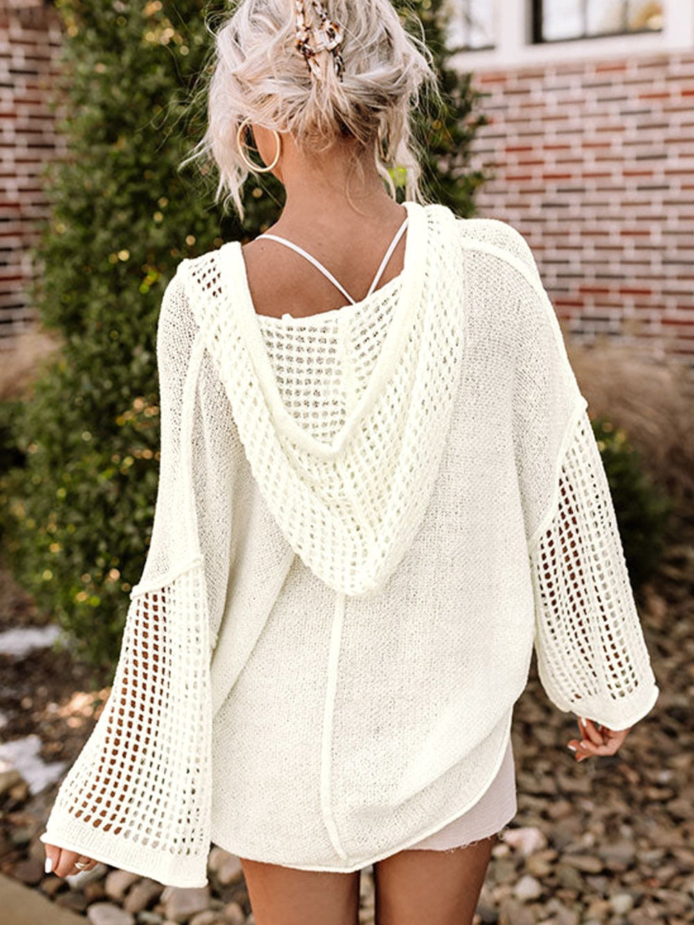 Open Knit Hooded Sweater