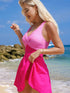 Pink Two-Tone Flared One-Piece Swimsuit