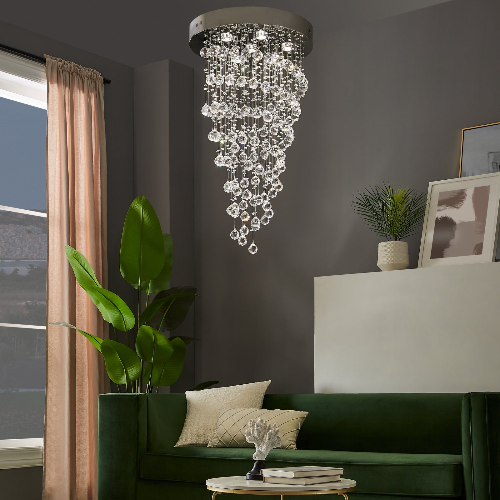 Lámpara de araña de cristal de doble hélice // 7 luces