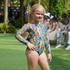 Kid's girl's One-piece swimsuit with sleeves Feathers