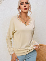 Relaxed Fit Ribbed Knit Blouse with Lace Trim
