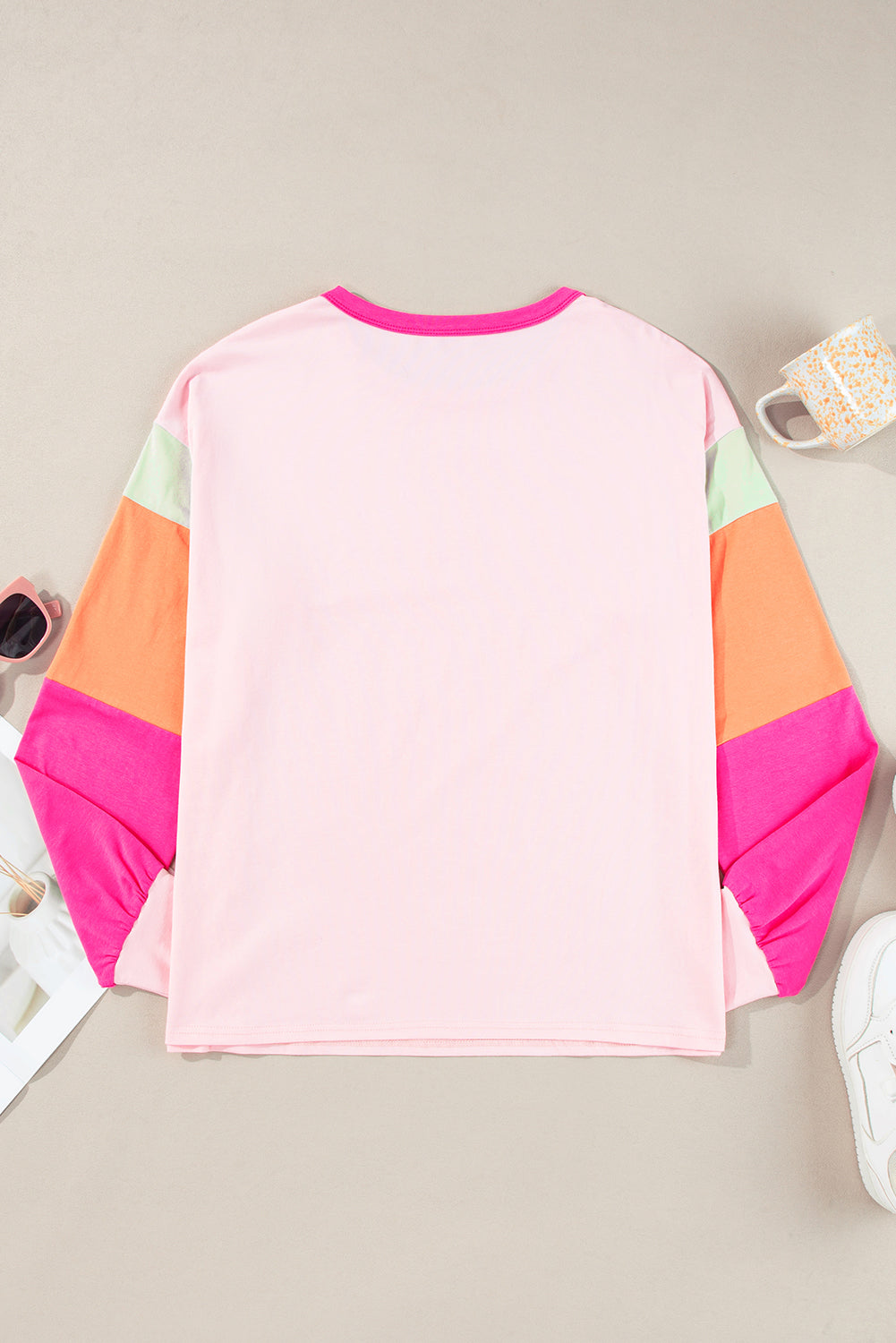 Long Sleeve Crew Neck T-Shirt with Rainbow Sleeves
