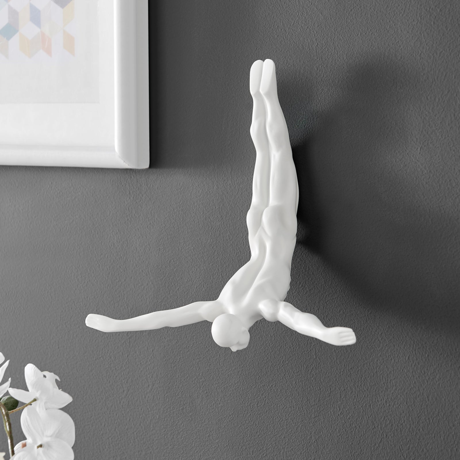 Escultura decorativa de pared de buzo de 11 pulgadas, color blanco mate