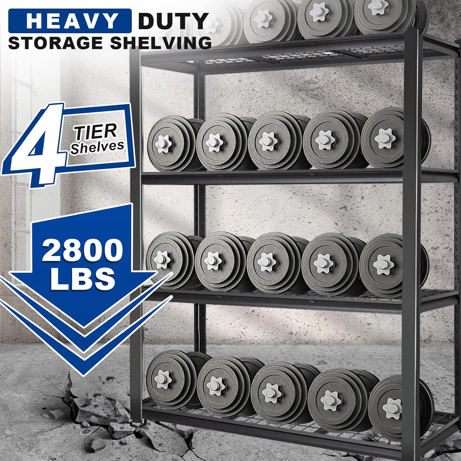BILT HARD 46" W x 24" D x 72" H Heavy Duty Garage Shelving, 4-Tier Industrial Metal Shelving Units with Adjustable Shelf, Steel Utility Shelves for Warehouse, Garage, Black