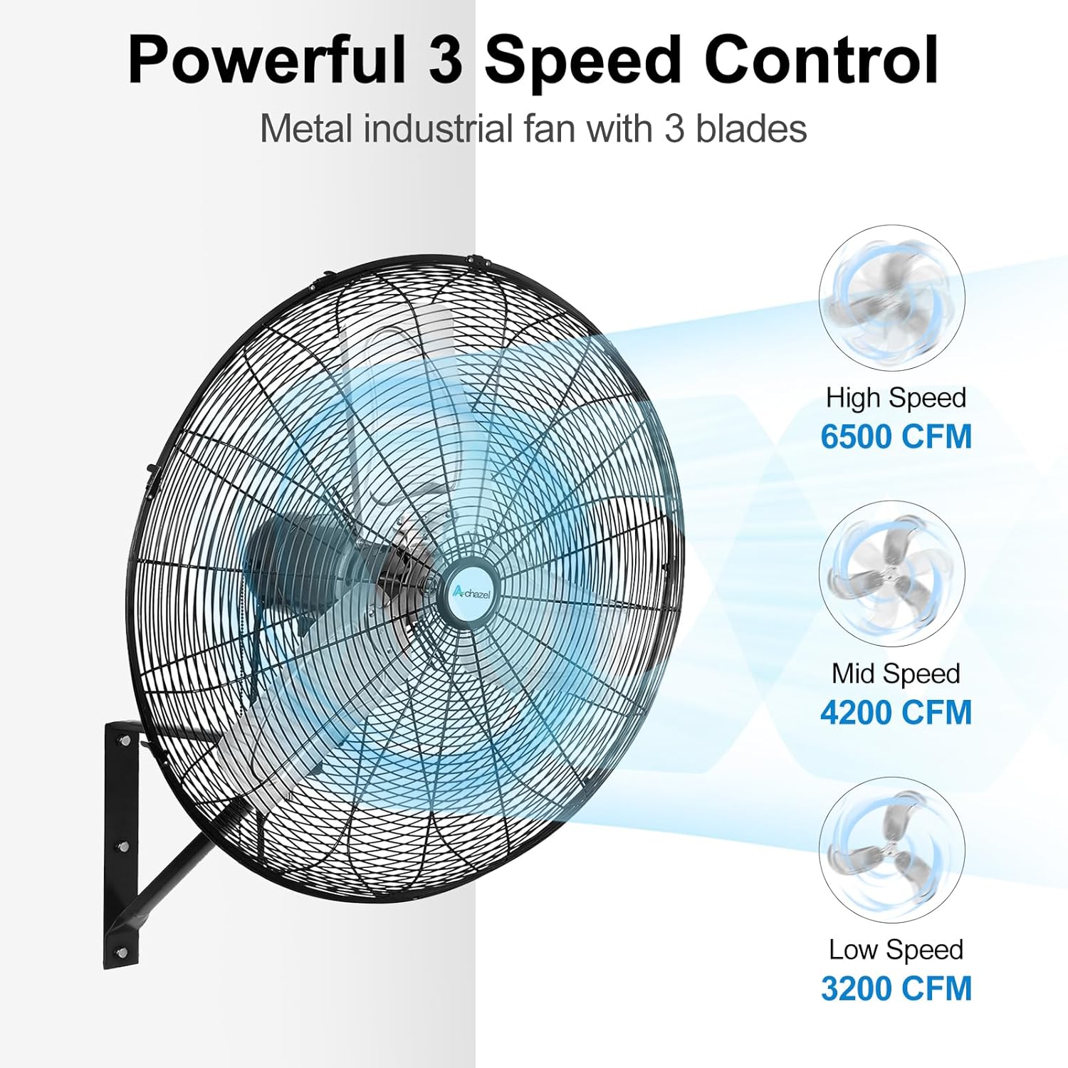 ACHAZEL 24" 6500 CFM High-Velocity Wall Fan: 3-Speed Oscillating, Heavy-Duty Shop Fan, UL Listed