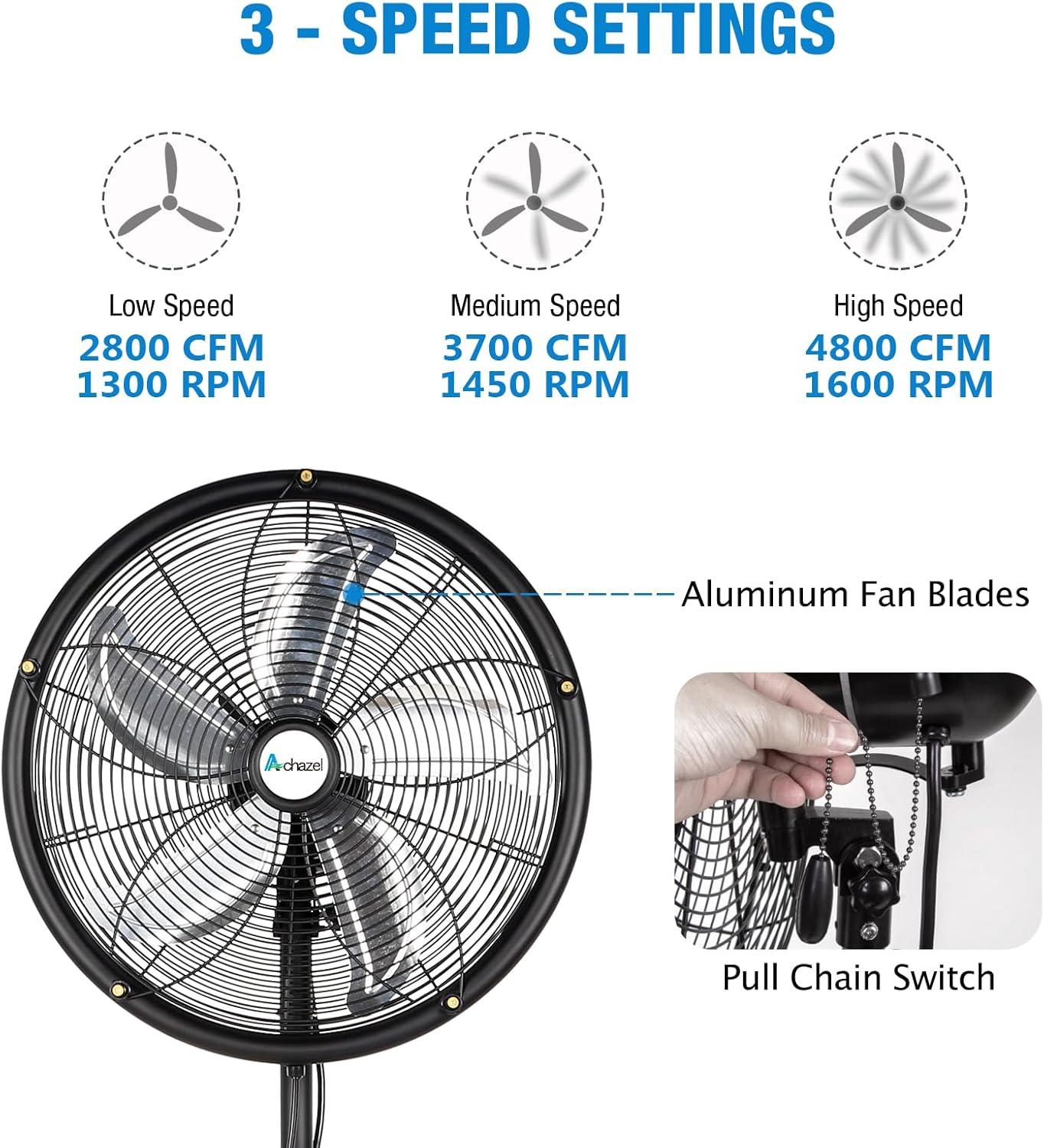 ACHAZEL 18" Outdoor Misting Pedestal Fan: 3-Speed, Adjustable Height, 120° Oscillation, Waterproof & UL Listed