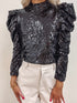 Sequin Embellished Mock Neck Top