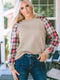 Textured Knit Top with Plaid Sleeves